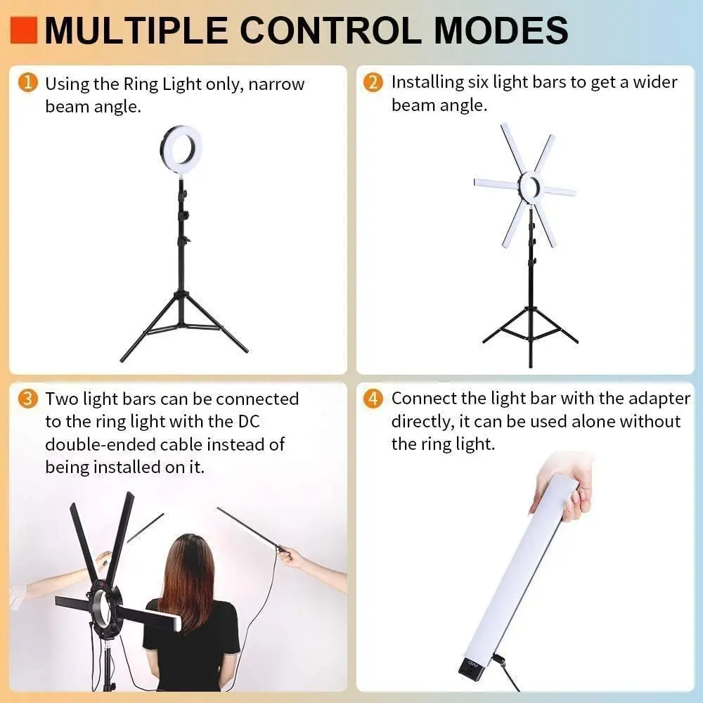 GVM Great Video Maker 600S LED Ring Light, 90W Dimmable Led Video Light Kit With Detachable Light Bars, Photography Lighting Led