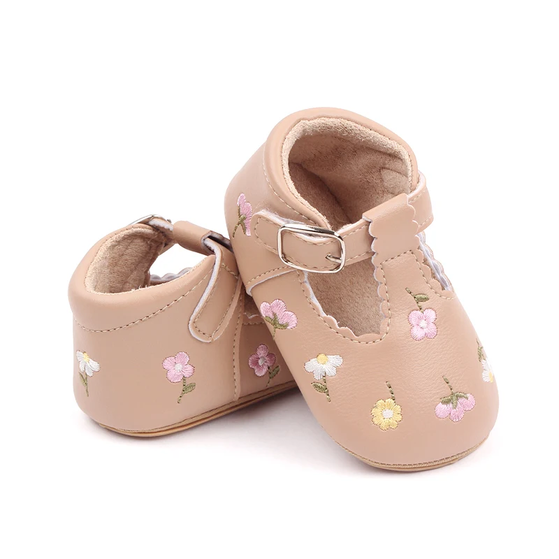 Baby Shies Factory Beautiful Flower Embroidery Soft PU Leather Spring Autumn Baby Toddler Girl Shoes factory