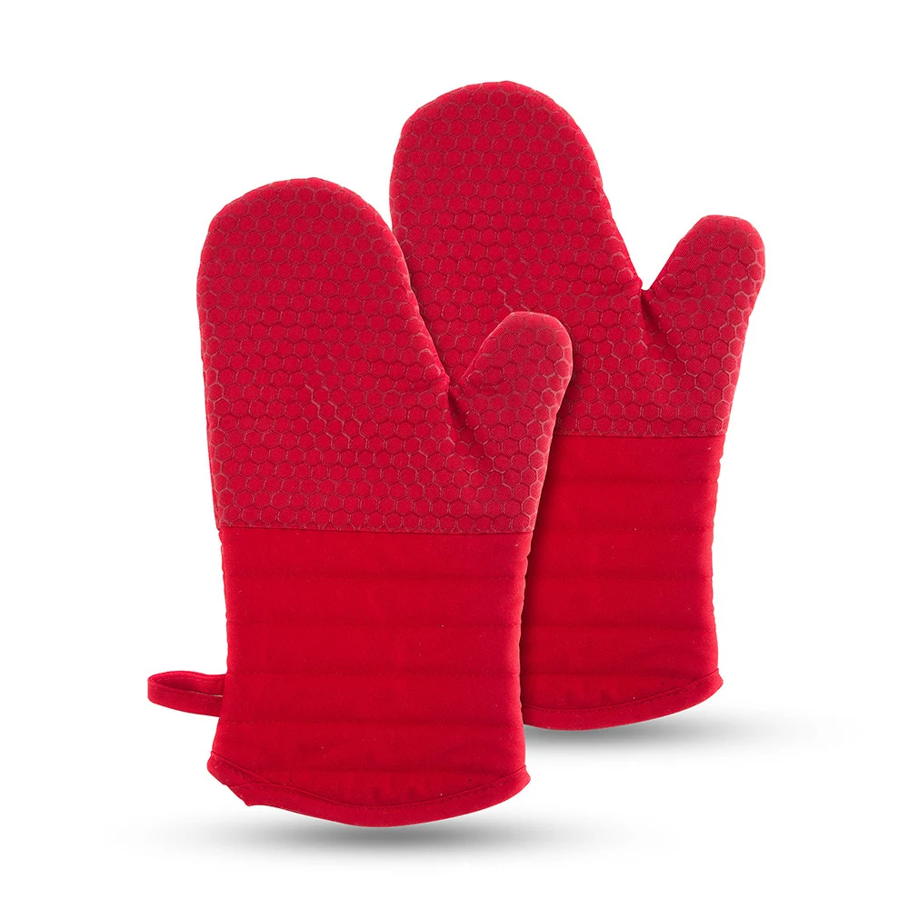 Heat Resistant Silicone Oven Mitts Set Soft Quilted Lining Extra Long Waterproof Flexible Gloves for Cooking and BBQ Kitchen factory