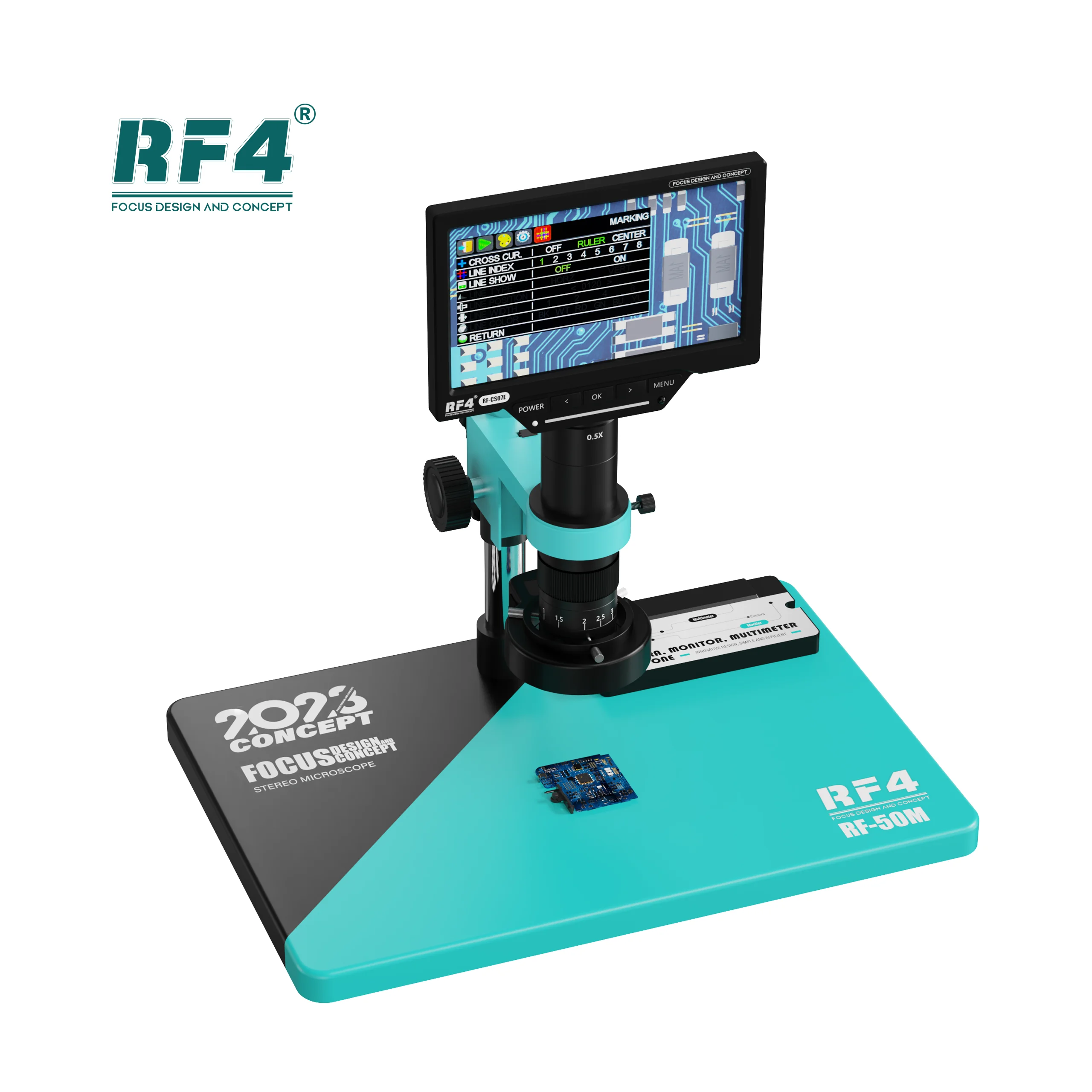 RF4 RF-50M Video Camera Display Integrated Monocular 7-50X Zoom C-Mount Lens Microscope With Multimeter Functional Microscope