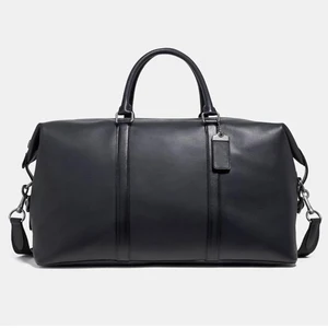 Custom Logo Vegan Leather Black Saddle Men's Travel Outdoor Duffel Weekender Overnight Bag for Men