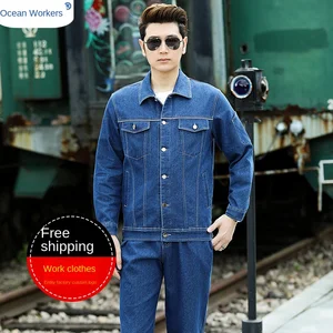 Comfortable Breathable Denim Work Coverall Elastic Cotton Fabric Wear-Resistant Dirt-Resistant for Work Comfort