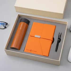 Wholesale Custom Logo Premium Brand Business Pu Leather Notebook With Pen Insulated Water Bottle Stationery Set Gift Box