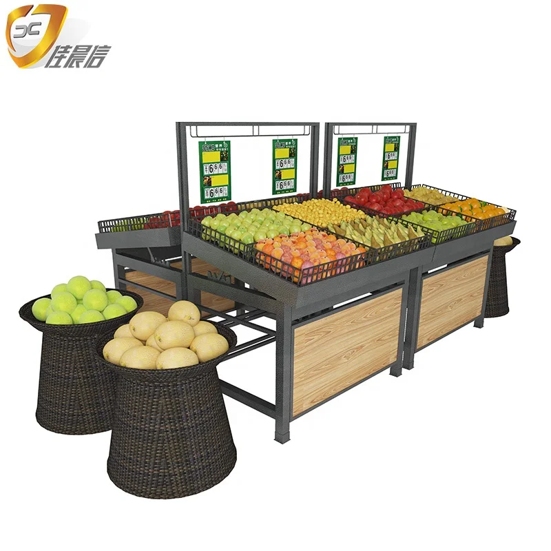 Supermarket Store Display Fruit and Vegetable Stand Rack Gondola Shelf Display Rack with Basket