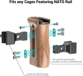 Small Rig Universal Side Wooden NATO Handle Grip DSLR Camera Cage with Cold Shoe Mount Built-in Wrench  2187 product image