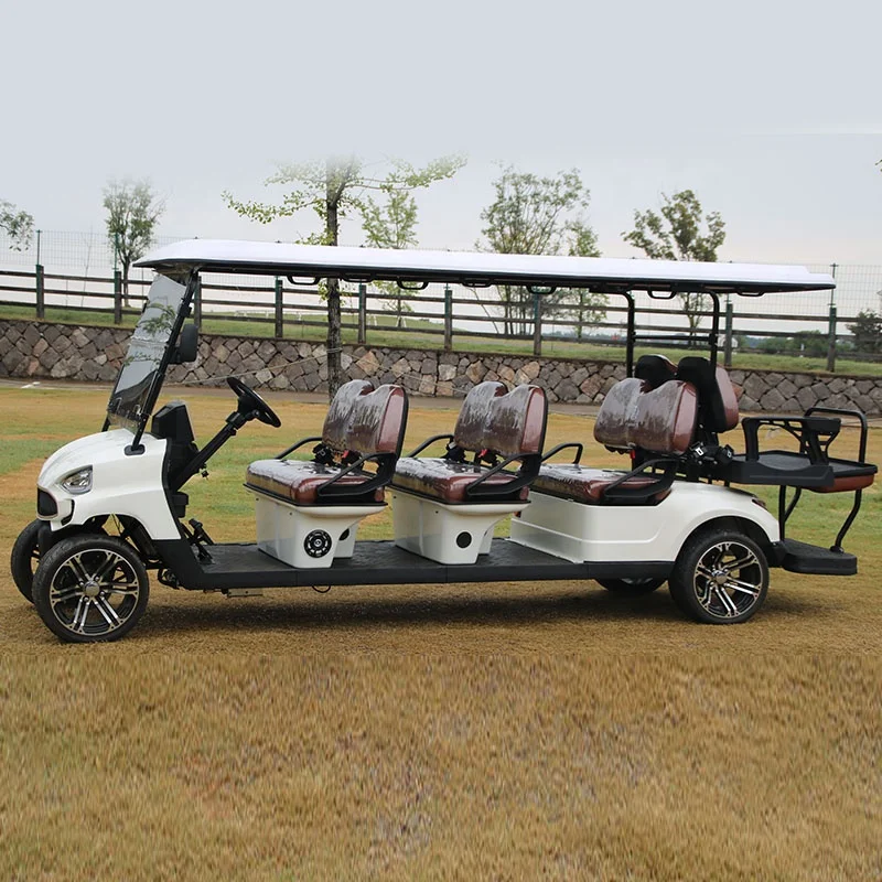 Custom High Performance Four Wheel Sightseeing Battery Powered Golf Cart 8 Seater