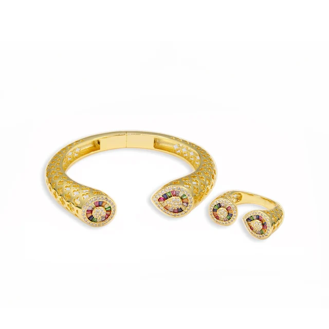 TQB1469 Luxury Cuff Bracelet Round and Pear Multi Colour Zirconia Cuff Bangle Bracelet