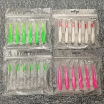 CHEERY 8cm 6pcs TPR Floating Soft Bait Plastic Carp Worm Fish Bait Root for Lead Head Hook River Fishing Fork Tail Soft Bait – Soft Lure – view 5