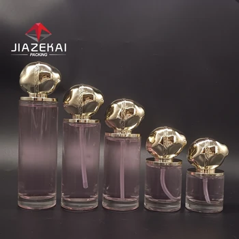 Clear Round Glass Lotion Pump Bottle Gold Lid for Skin Care Serum Mascara Cream Cosmetic Glod Flaky Clouds Set