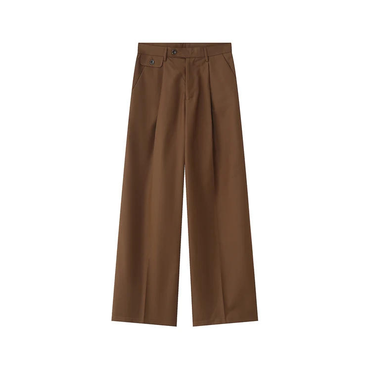 Custom Casual Style High Waist Button Waist Straight Wide Leg Polyester Pants