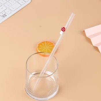 Customized Red Mushroom Shatter Resistant Bent Glass Drinking Straw