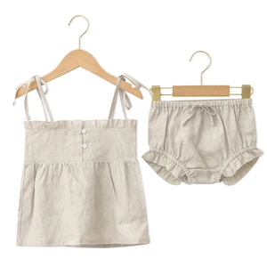 New Designer Trendy Custom Fashion Casual Children Suits With Ruffle Design Solid Color Elastic Waist Summer Kids Sets