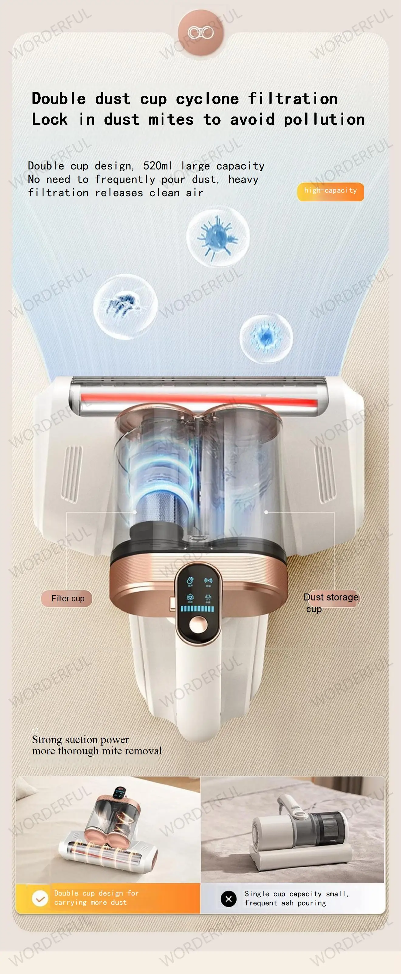 LP-018 Electric Double Cup Roller Brush - Ultrasonic Mite Removal