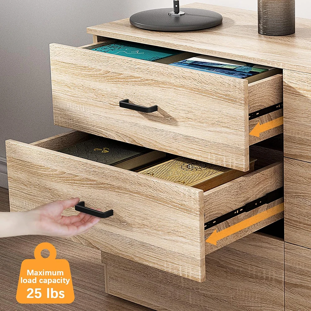 product nu deco modern wood panel bedroom 6 drawer double dresser chest deep drawers tv stand large storage organizer living room closet-3