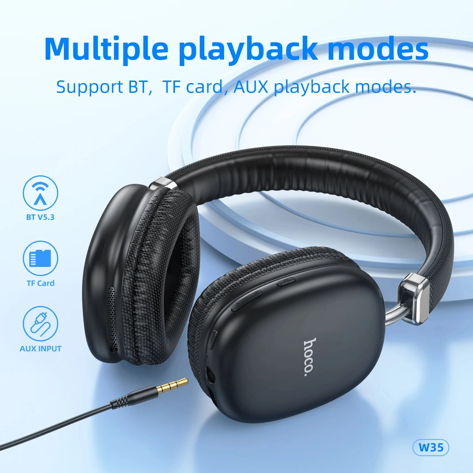 HocoW35ワイヤレスヘッドホンオーバーイヤーヘッドホンノイズキャンセ