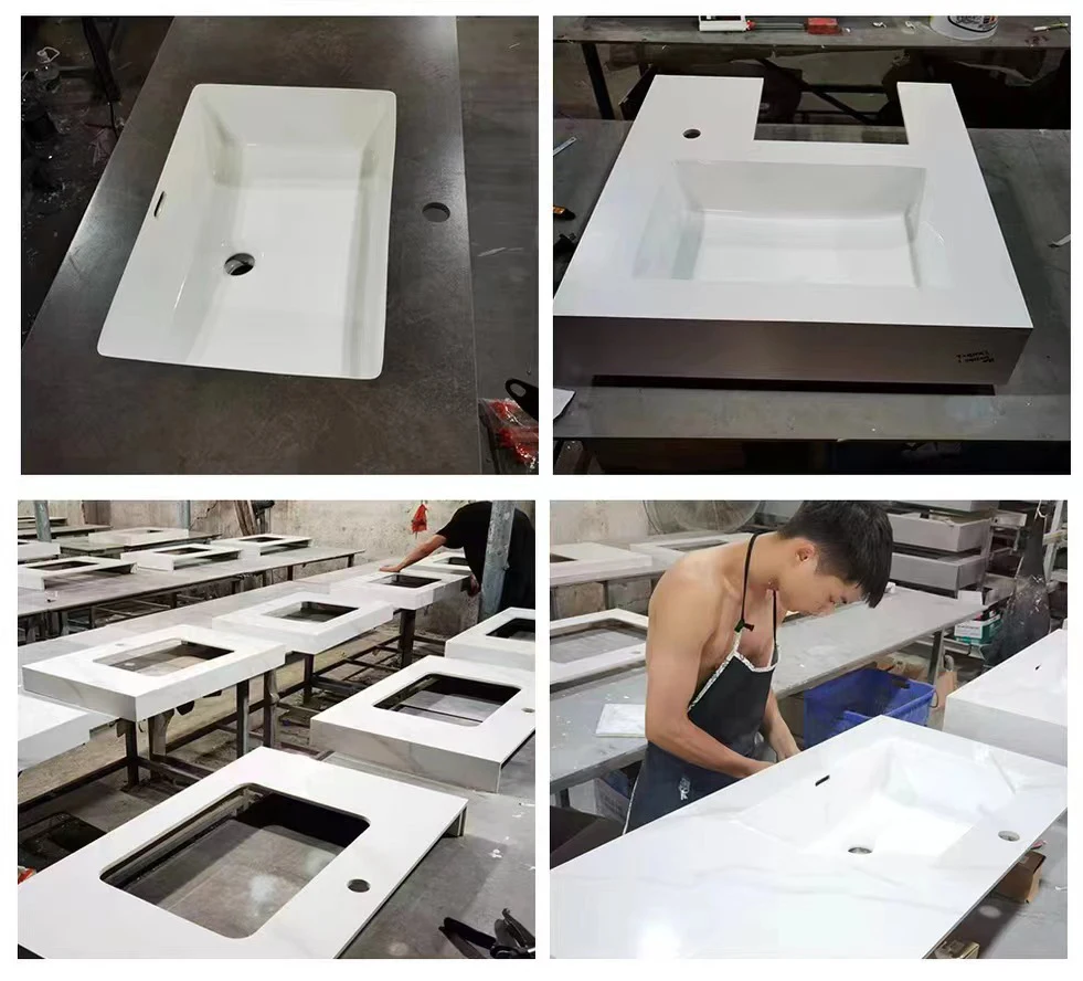 Factory wholesale rock slate bathroom wall cabinet led lighting sanitary ware double wash basin bathroom sink vanity supplier