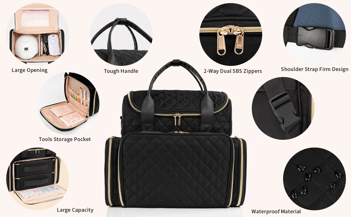 Relavel Double Layer Nail Bag Backpack Nail Organizer Polish Storage