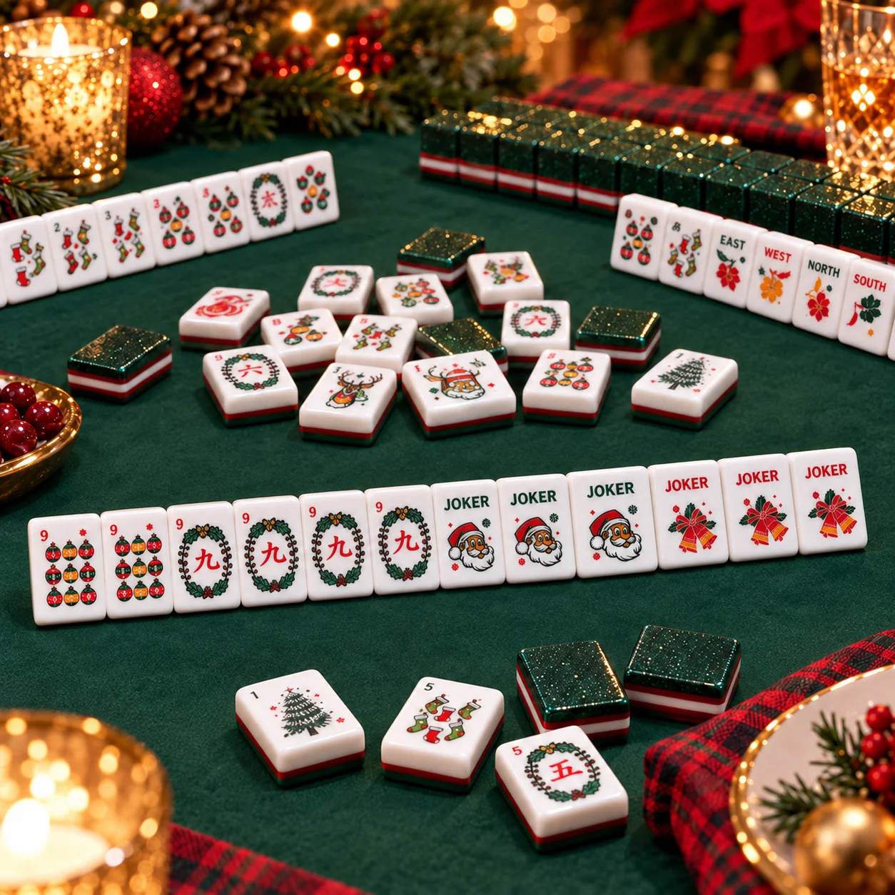 PFM-MAH-JONG Christmas American Mahjong Tape Set 160 3-layer Gradient Acrylic Flash Tape Cushion Laser Engraving Holiday Parties