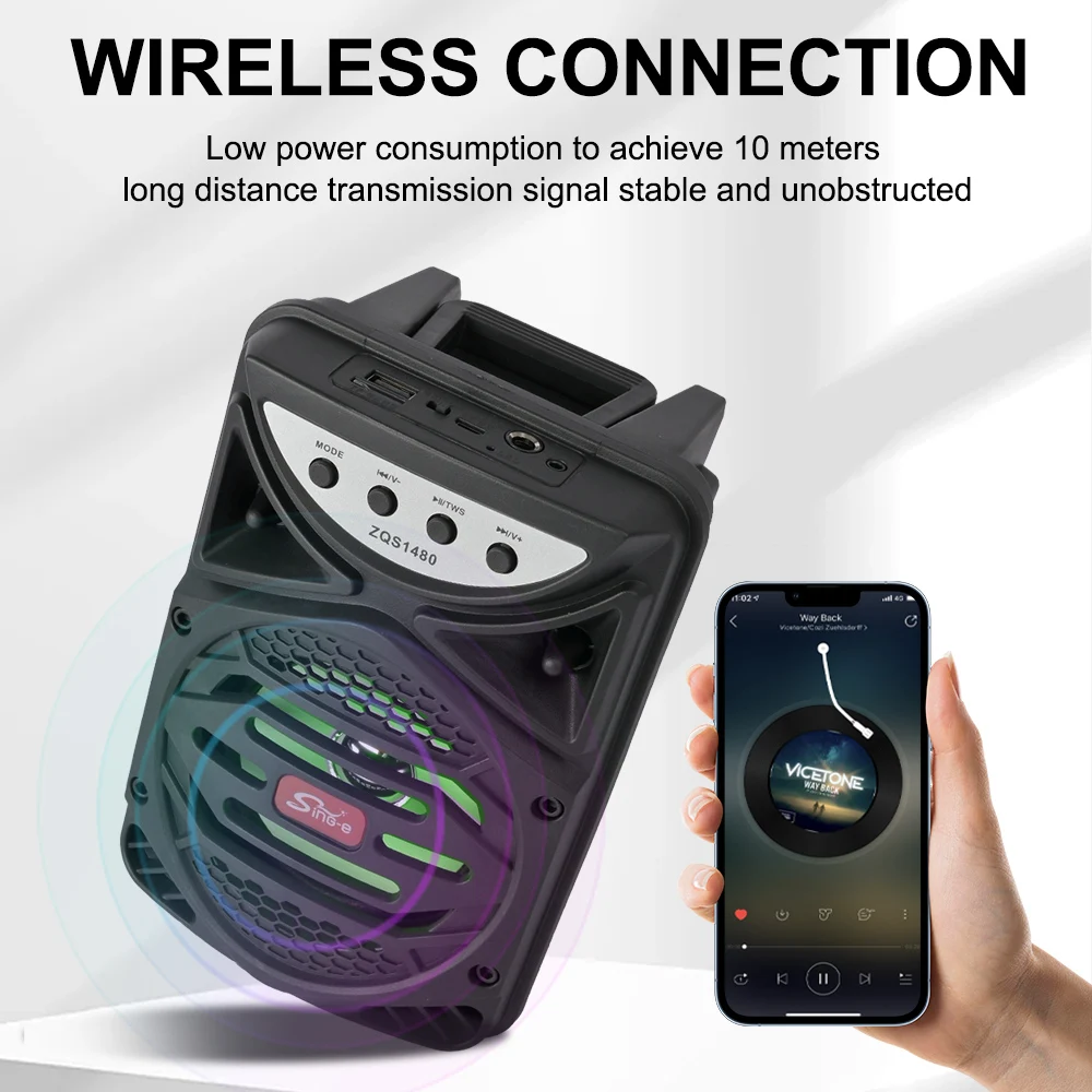 SING-E ZQS1480 8W USB Portable Speaker with RGB Lights - Wireless