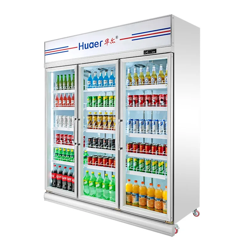 Supermarket Used showcase Upright Transparent Double Door Fridge