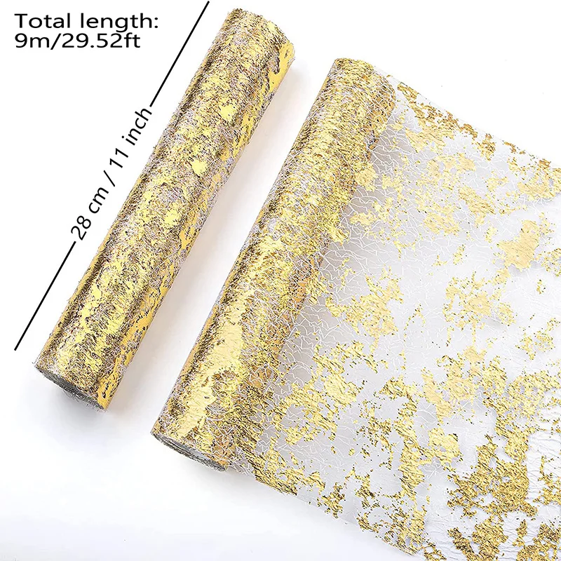 Gold Table Runner Sequin Glitter Foil Metallic Gold Thin Mesh Table