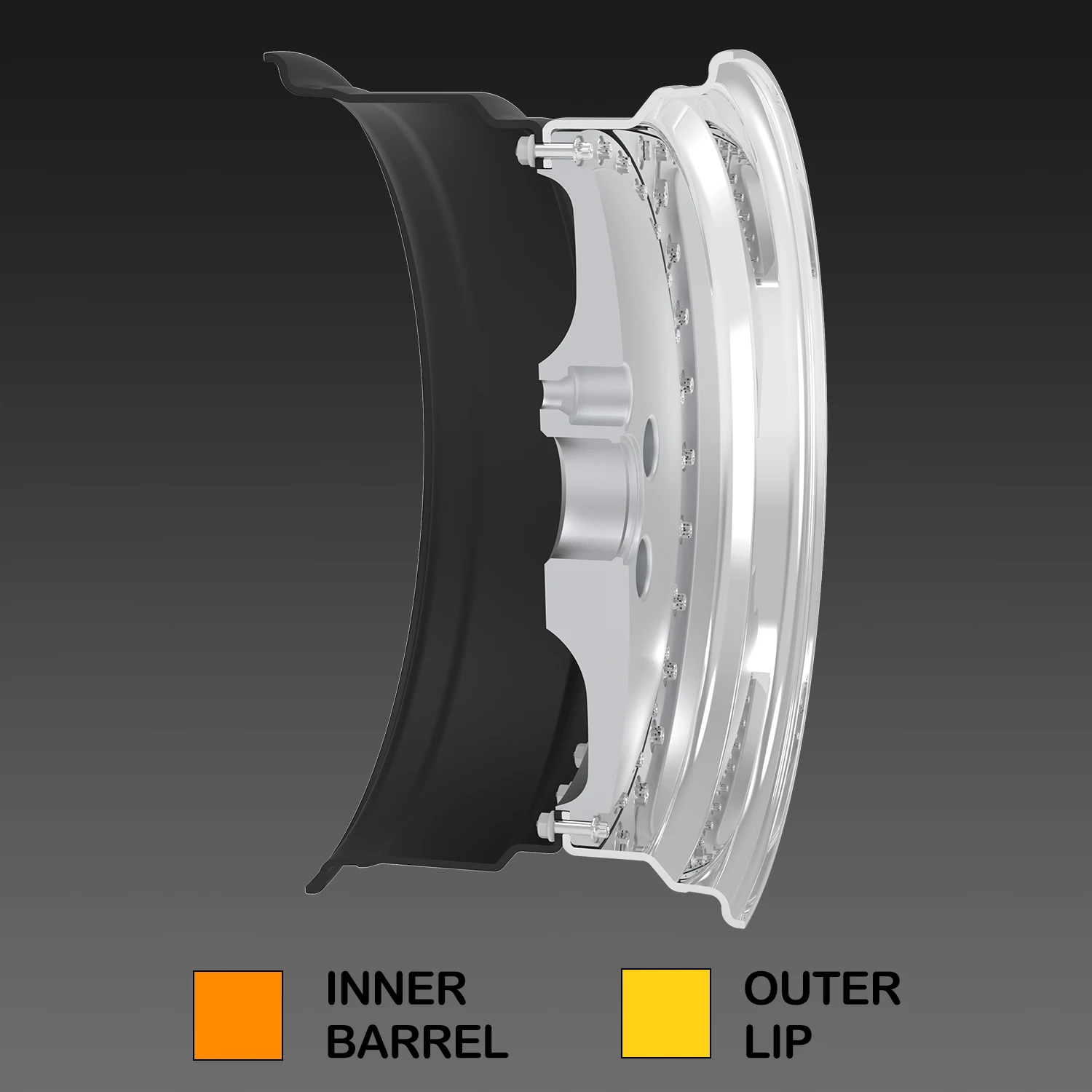 Pwc Custom 3 Piece Wheels Rims Soft Outer Lip Reverse Mount