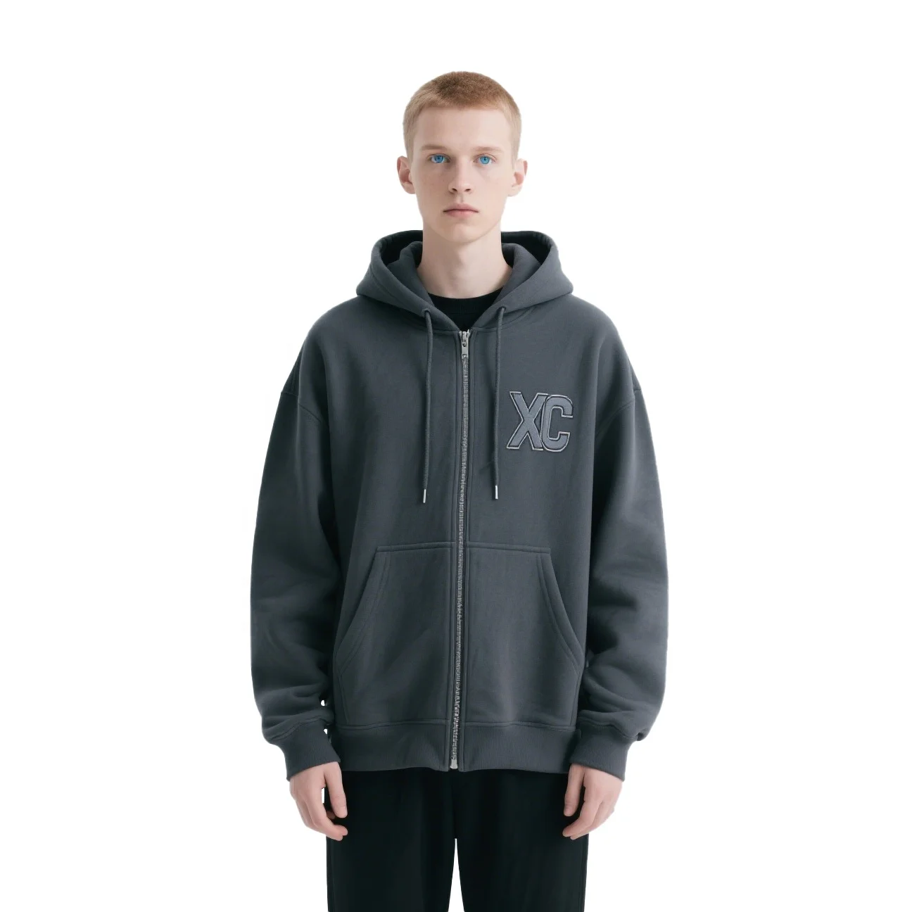 XUCHANG High Quality Original Gray Heavyweight 100% Organic Pima Cotton  Sweatshirt Custom Stripe French Terry Zip up Hoodie