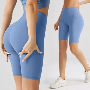 High-V Waisted Tummy Control Sport Shorts With Pockets Breathable Knitted Fitness Gym Running Pants Casual Butt Lifting Shorts