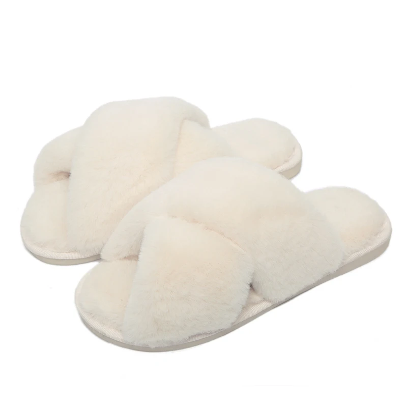 Women Fuzzy Faux Fur Slippers Flat Spa Fluffy Open Toe House Wholesale ...