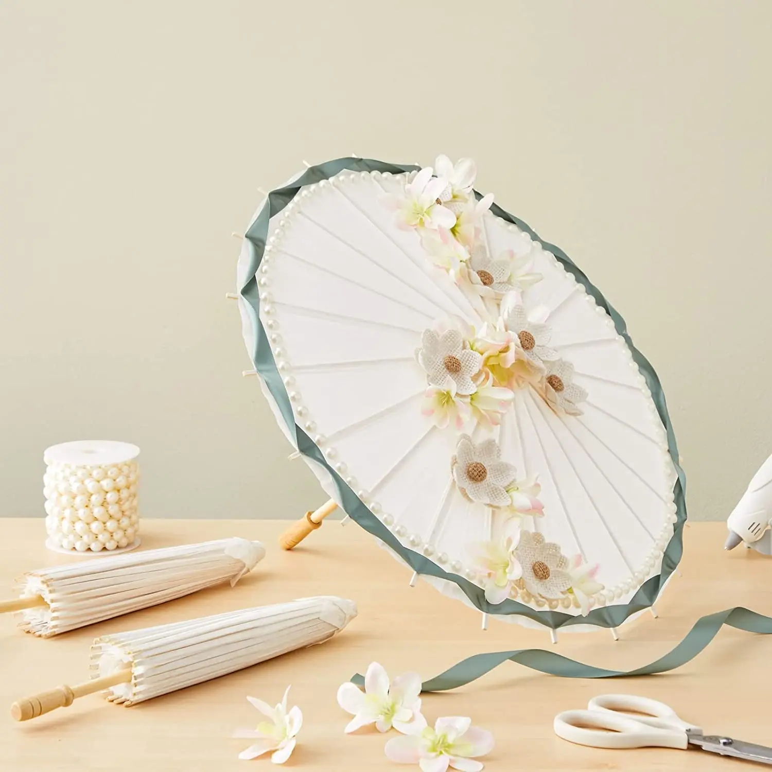 33 Inch White Paper Umbrellas - DIY Oiled Paper Parasols For Wedding Decor & Painting - View #5