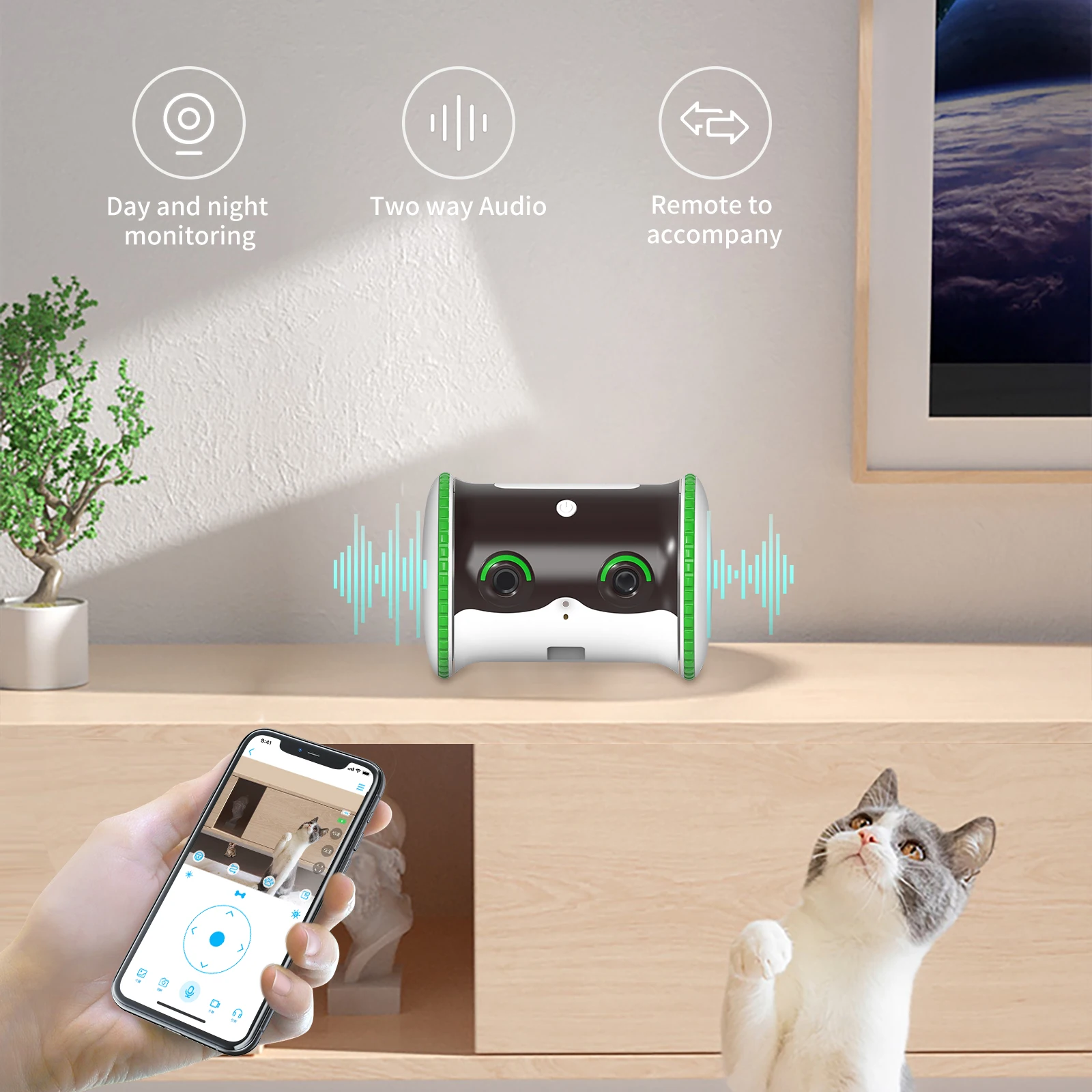 Smart Little Puffer APP Remote Control Pet Food Dispenser Intelligent Pet Dogs and Cats Interactive Robot Toy