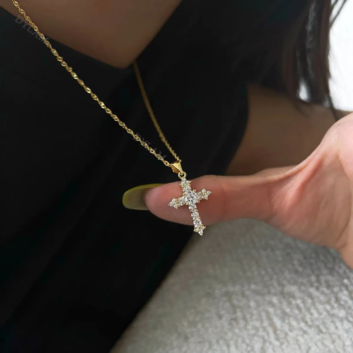 KAKODIY Sterling Silver Jewelry Simple Crystal Pendant Women's Necklace Zirconia Jewelry Couple Exquisite 925 Sterling Silver Cross Necklace detail 10