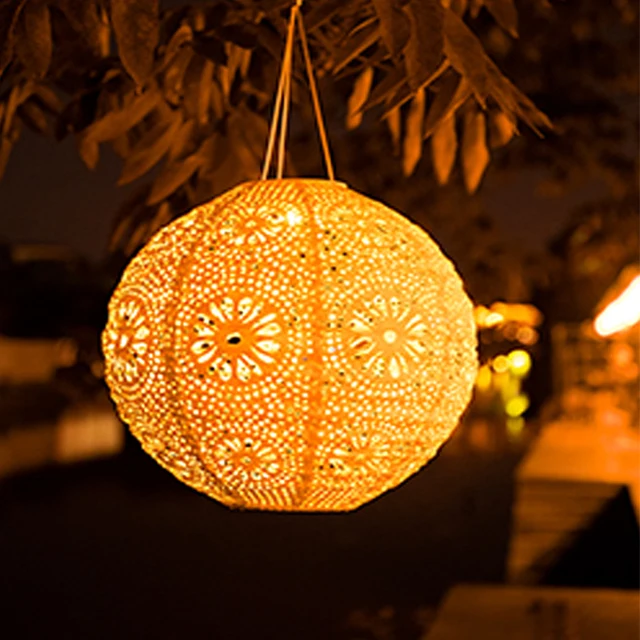 New Design Hollow Out Paper Lanterns Round Led Paper Lantern Waterproof