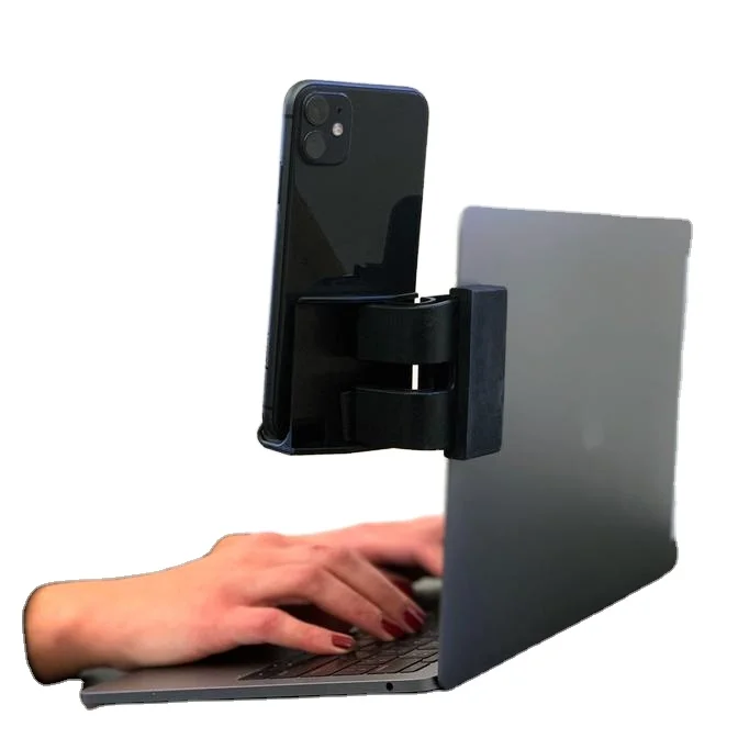Laptop Monitor Side Clip Silicone Adjustable Cell Phone Holder Computer Screen Side Expansion Phone Holder Stand
