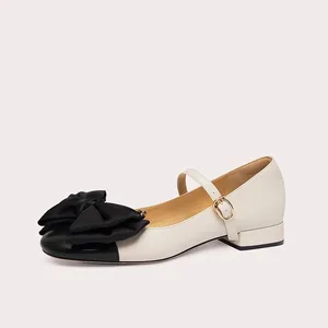 Round Toe Color Blocked Mary Jane Single Shoe Women's Spring Shallow Mouth Small Fragrant Style Shoes Soft Sole