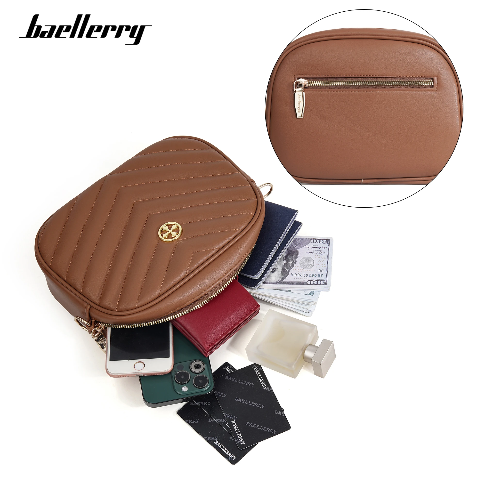 Baellerry Women's Cross-Body Zipper Shoulder Bag Large Capacity Quilted Fashionable PU Material Winter Autumn Summer All New