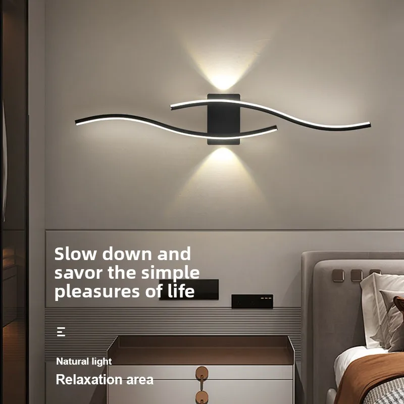Minimalistisk aluminium-LED-vägglampa för vardagsrummet, TV-bakgrund och sovrummet/sängsidan, lyxig dekoration med lång linje-design