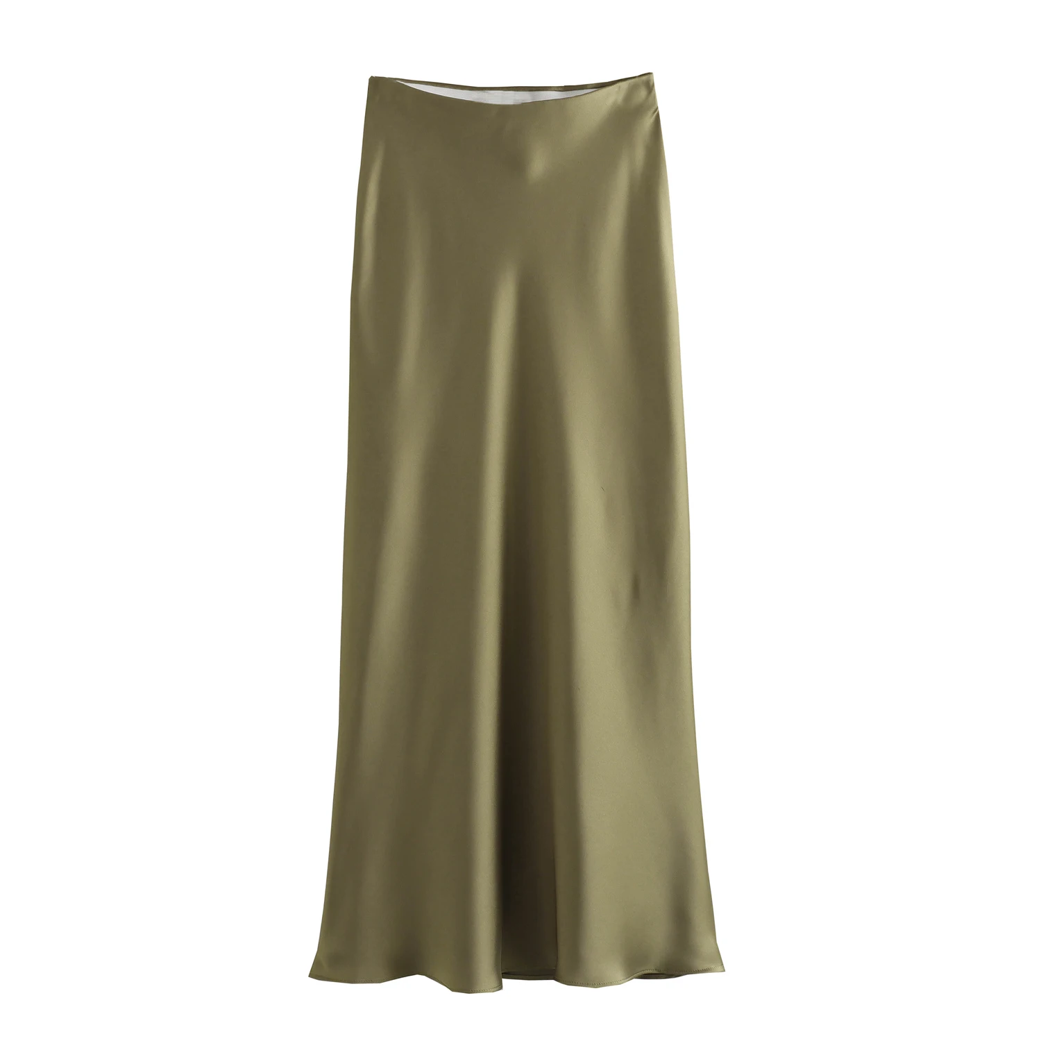 2 Colorway Solid Color Silky Zipper Fly Casual Fashion Long Satin Skirt for Women