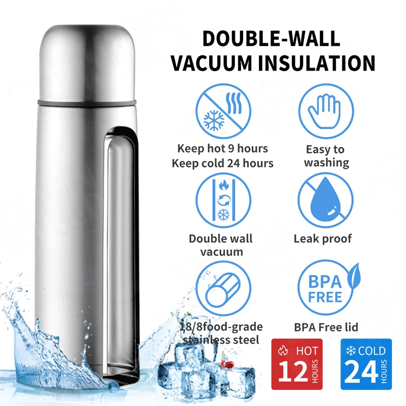 Traditional bullet head vacuum insulated stainless steel air tight lid leaking proof double wall mate thermoses water bottle