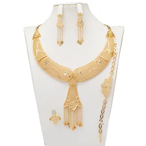 African Brass Jewelry 24 k Gold Plated Bridal Jewelry Set Fashion Jewelry Necklaces for Women