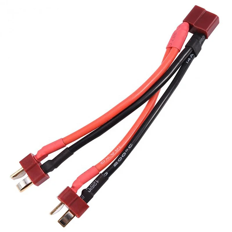 Deans Connector Dual Battery Extension Y Splitter T Plug Adapter Cable 14AWG Leads for RC Lipo Battery Parallel Wire Harness