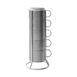 5 Piece Set Party Stackable Stainless Steel Tea Mugs with Holder Outdoor  Camping Coffee Cup Beer Mugs