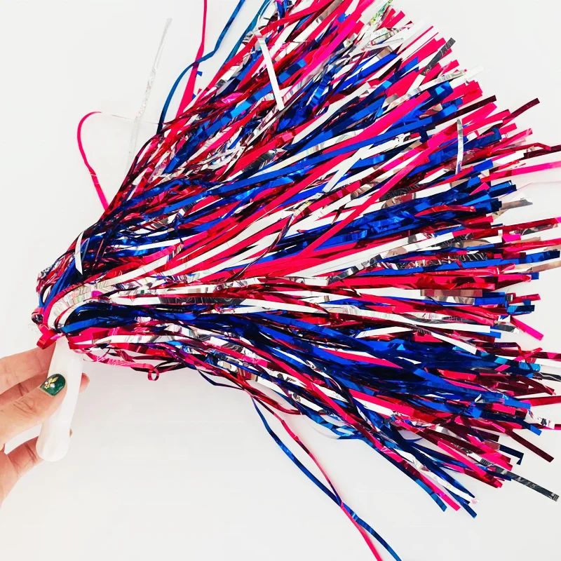 Hot Sale Patriotic 4th July Cheap Tinsel Cheerleading Pom Poms Party Favor Mardi Gras Supplies Party Ornaments