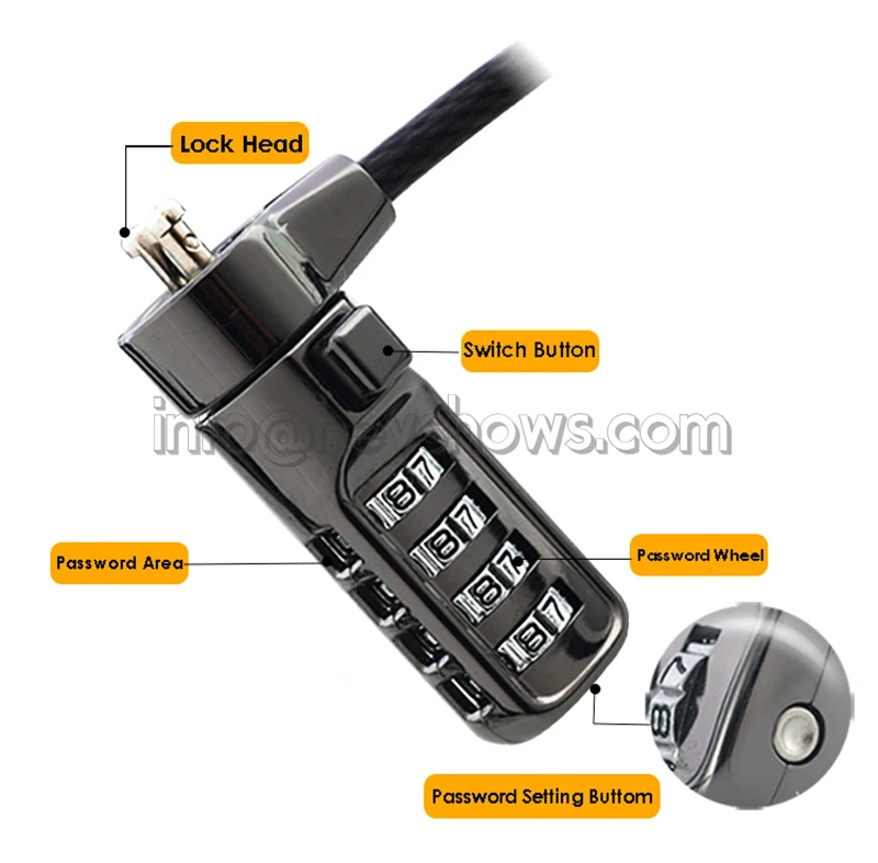 Heyshow Laptop Security Password Lock Steel Wire Computer Antitheft Chain Cable Portable