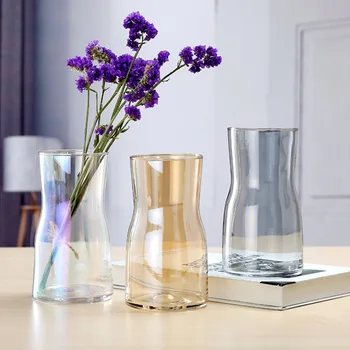 56H Illusion plating colourful glass flower vase hand-blown transparent glass vase