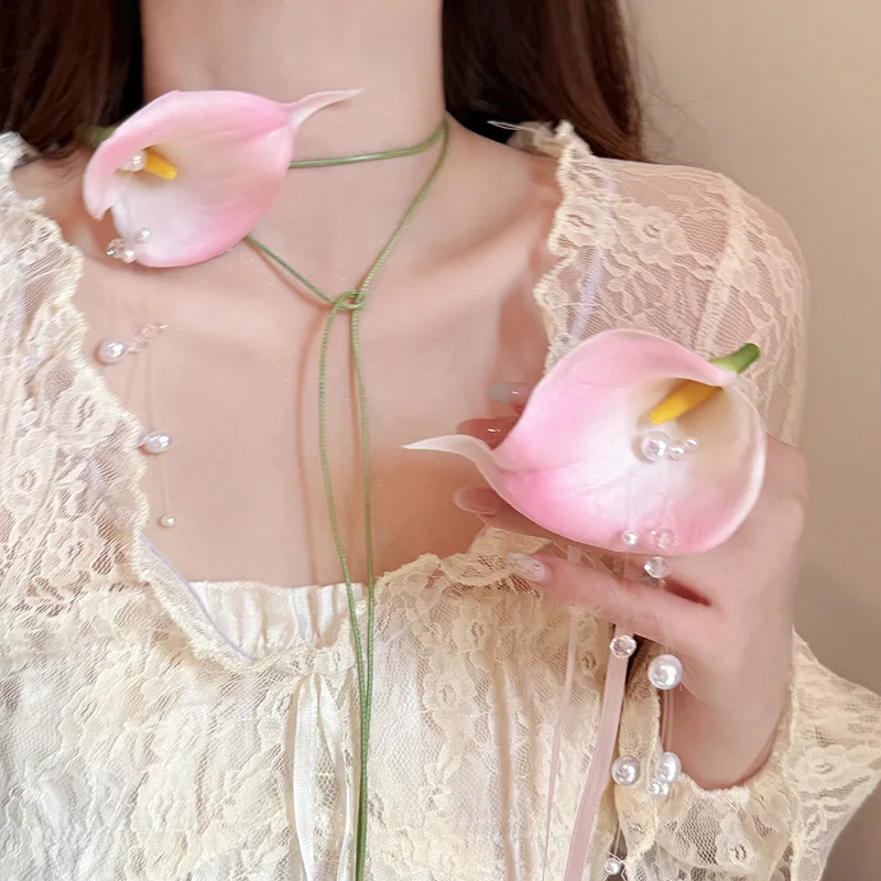 Elegant Unique Design Pink Calla Lily Pearl Tassel Flower  display picture 3