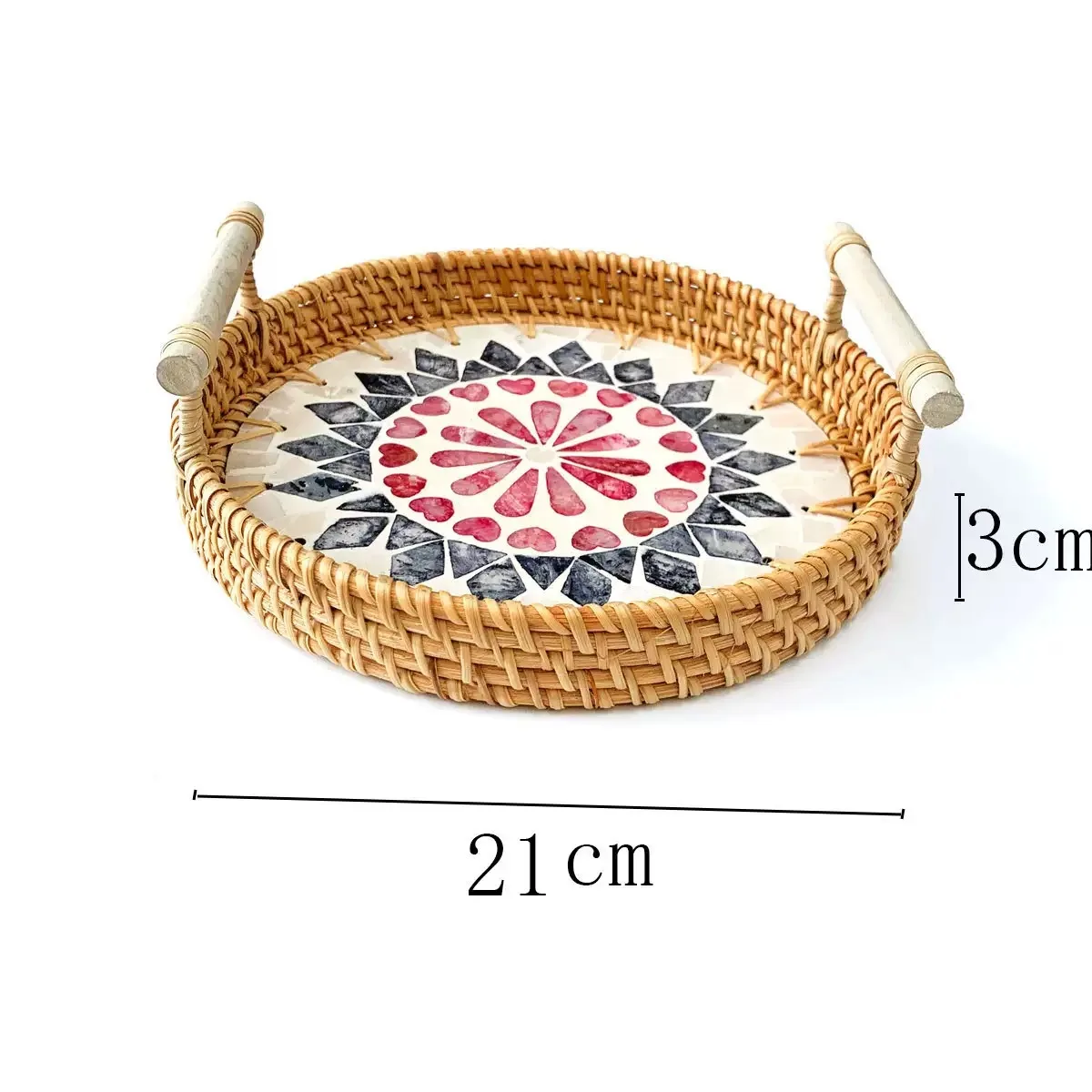 Decorative Woven Rattan Serving Tray With Sea Shell Bottom And Wooden ...