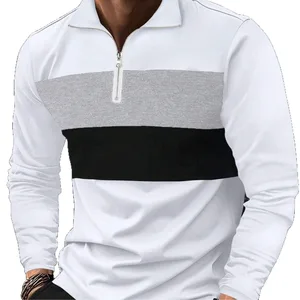 Spring and Autumn Retro Fashion Men's Zipper Collar Long Sleeve Polo Shirt