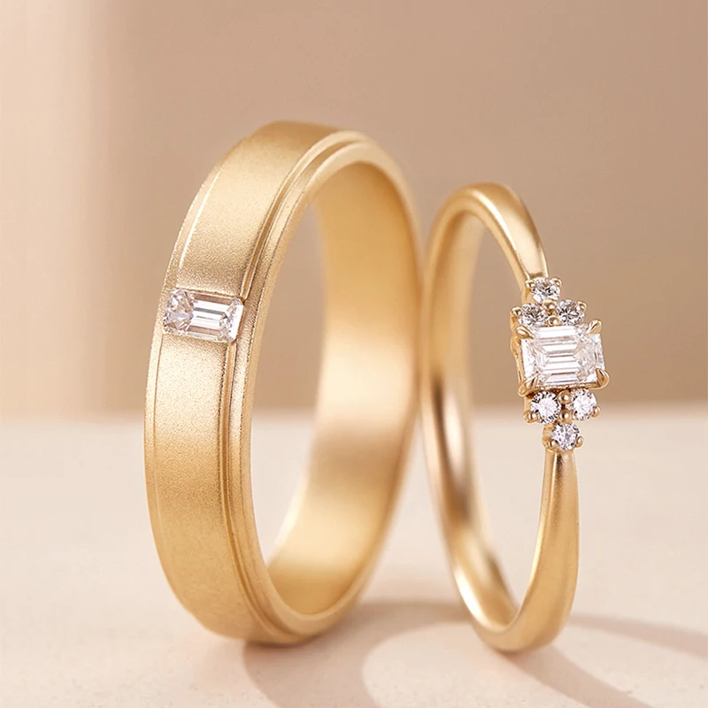 Custom Couple Ring Set - 10K/14K/18K Gold Round Gemstone Leaf Design Engagement Wedding Rings For Him & Her