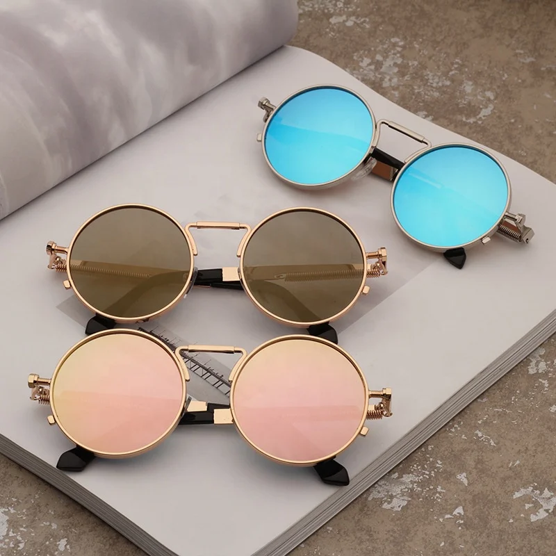Round Mirror Lens Steampunk Sunglasses - Vintage Retro Style, UV400 Protection